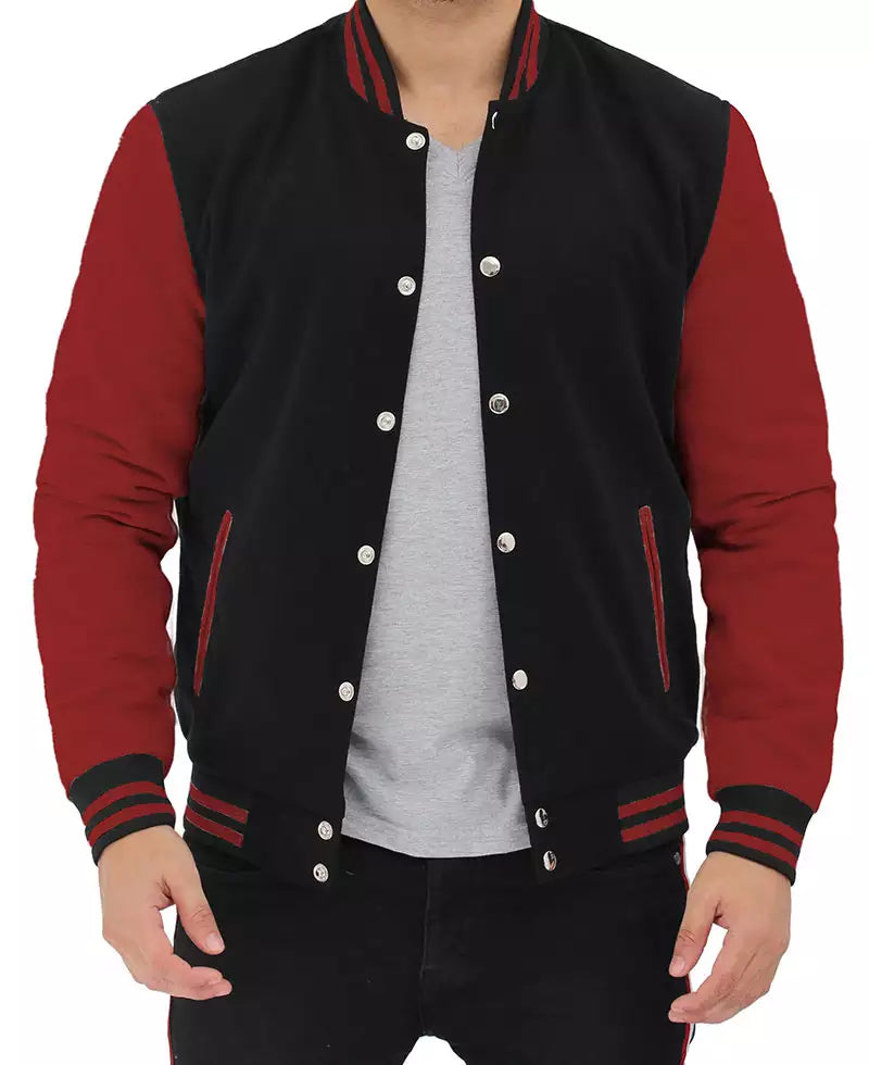Men’s Black and Maroon Varsity Jacket – Bomber Letterman